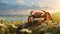 Photorealistic Rendering Of Crab Grazing In Lively Coastal Landscape