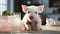 Photorealistic Rendering Of A Little Pig With A Glass Of Water