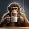 Photorealistic Rendering Of A Monkey Holding A Cup Of Coffee