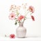 Photorealistic Renderings Of White Vase With Pink Flowers