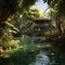 Photorealistic Serene Oasis with Mirror-like Surfaces