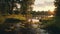 Photorealistic Summer Scenery: Atmospheric Riverbank Sunset With Kodak Film4k