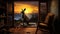 Photorealistic Surrealism: Kangaroo Watching Sunset At Door