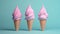 Photorealistic surrealism style ice cream cones displayed on a colour pastel  backdrop, creating an artistic composition.