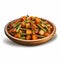 Photorealistic Sweet Potato Dish With Asparagus And Okra On Wooden Plate