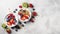 photorealistic, top view,Two healthy breakfast bowl with ingredients granola fruits Greek yogurt and berries top view. Weight loss