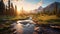 Photorealistic Wilderness Landscape With Beautiful Mountains And River