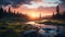 Photorealistic Wilderness Landscape At Golden Hour