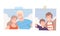 Photos of cheerful people pinned to the wall set. Selfie portraits of dad and his son and happy family couple cartoon