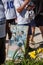 Photos, drawings, posters with a portrait of Diego Maradona in the hands of fans on the day of farewell to the idol