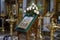 Photos of the interior of the temple, an Orthodox Church, candles, altar