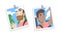 Photos of people pinned to wall set. Selfie portraits of cheerful men cartoon vector illustration