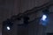 Photos of spotlights illuminating the theater stage, concert equipment