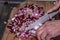 Photos of vegetables, Treviso red radicchio cut into small pieces to be fried to create exquisite dishes.