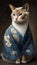 Photoshoot of Unique Cultural Apparel:  Elegant Colorpoint Shorthair Cat in a Traditional Japanese Kimono (Generative AI)