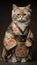 Photoshoot of Unique Cultural Apparel:  Elegant German Rex Cat in a Traditional Japanese Kimono (Generative AI)