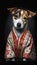 Photoshoot of Unique Cultural Apparel:  Elegant Jack Russell Terrier Dog in a Traditional Japanese Kimono (Generative AI)