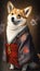 Photoshoot of Unique Cultural Apparel:  Elegant Welsh Corgi Dog in a Traditional Japanese Kimono (Generative AI)