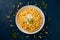 PhotoStock An enticing display of macaroni and cheese captured in flat laygraphy