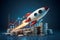 PhotoStock Financial growth visualized sky rocket with graph in 3D rendering
