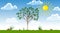 Photosynthesis process. Tree produce oxygen using rain and sun. Process of photosynthesis in plant. Colorful image for