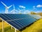 Photovoltaic solar park  renewable energy wind generators  - 3d rendering