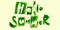 Phrase HELLO SUMMER letters green tropical leaves