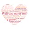 Phrase will you marry me in different languages. Words in cloud in the shape of heart