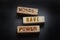 The phrase Words Have Power on wooden blocks laying on black background. Copywriting advertising piar concept