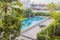 Phuket, Thailand - April 19, 2017: The swimming pool of the Little Nyonya Hotel, the beautiful Sino-Portuguese style hotel
