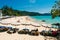 Phuket, Thailand - dec, 2019 Tourist have a sunbath on the beach at Kata