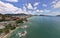 Phuket Thailand patong bay. Panorama landscape nature view from Drone camera. Aerial view of patong city in phuket thailand.