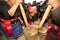 Phutai minority woman pounding rice.