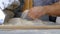 Phyllo bread, hands making phyllo bread dough maker close-up