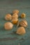 Physalis peruviana ripened orange yellow cape gooseberry goldenberry edible tasty ingredient fruits spread on wooden background