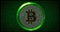 Physical Bitcoin with green binary code background