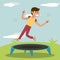 Physical education - boy training jumping trampoline sport