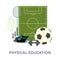 Physical education school subject poster with sport equipment