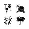 Physical and life sciences black glyph icons set on white space