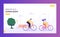 Physical Male and Female Riding Bicycle Landing Page. Healthy Lifestyle Outdoor Concept. Active People Character in Park