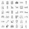 Physical therapist icons set outline vector.Woman disability