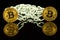 Physical version of Bitcoin virtual money and chain. Conceptual image for Blockchain Technology and hard fork