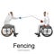 Physically disabled athletes fencing in a wheelchair.