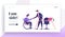 Physically Handicapped Worker Employment Website Landing Page. Disabled Man in Wheelchair Shaking Hand