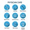 Physician Care Icon Set w medical, patient, and health care, etc