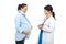 Physician giving prescription to pregnant