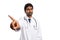 Physician holding index finger up as forbidden gesture