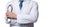 Physician man crop view. Physician holding stethoscope. Clinical physician in white coat