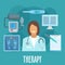 Physician with medical examination tools flat icon