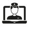Physician Online Consultation in Laptop Silhouette Icon. Virtual Medical Service. Telemedicine Healthcare Glyph Symbol